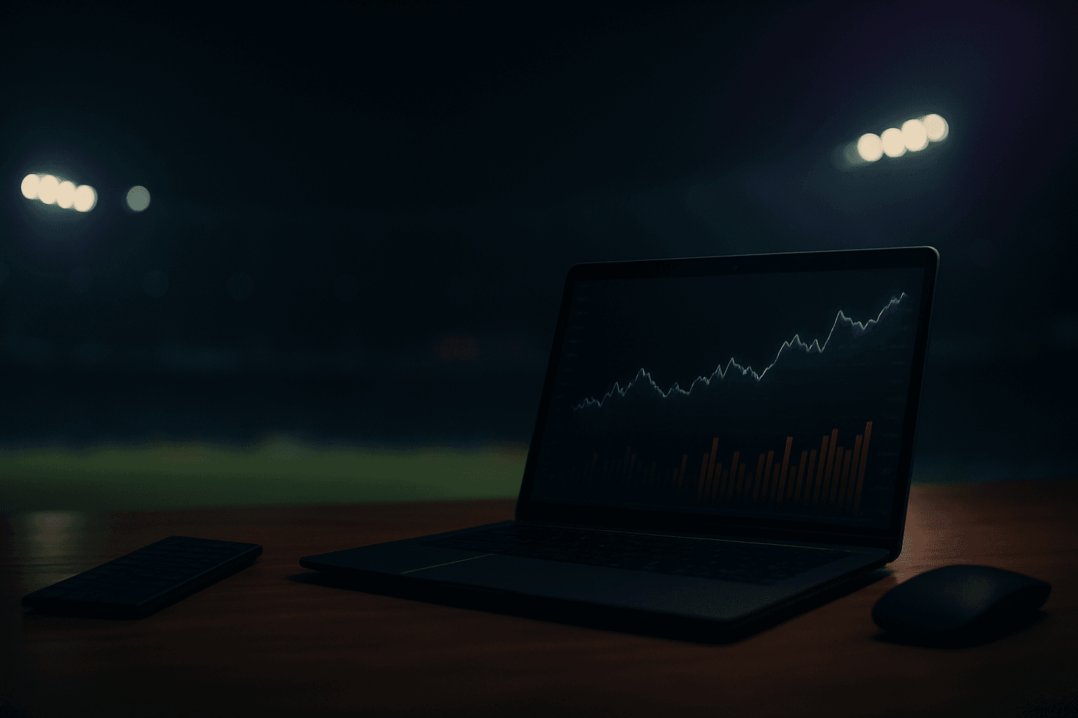 Laptop with analytics in a stadium setting