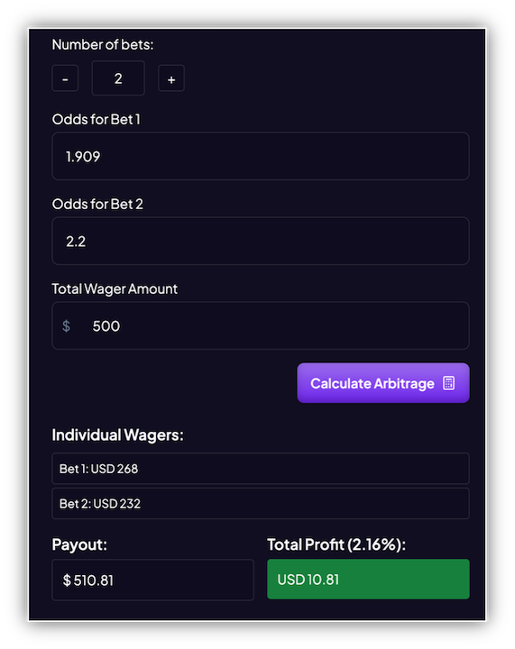 Arbitrage calculation